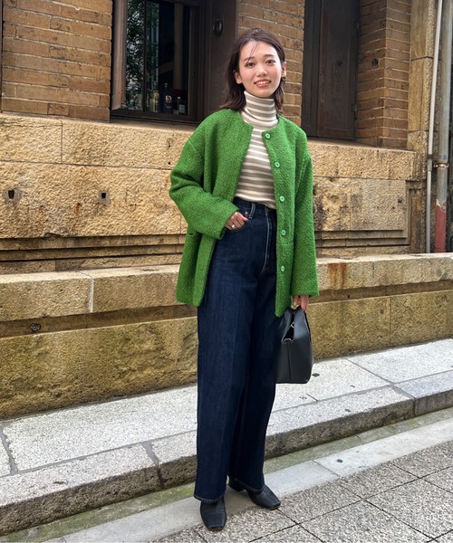 Chez toi（シェトワ）の「ウール混ツイードミドルジャケット（ブルゾン・レディース・ブラック/オフホワイト/グリーン・FREE）」の9枚目の写真