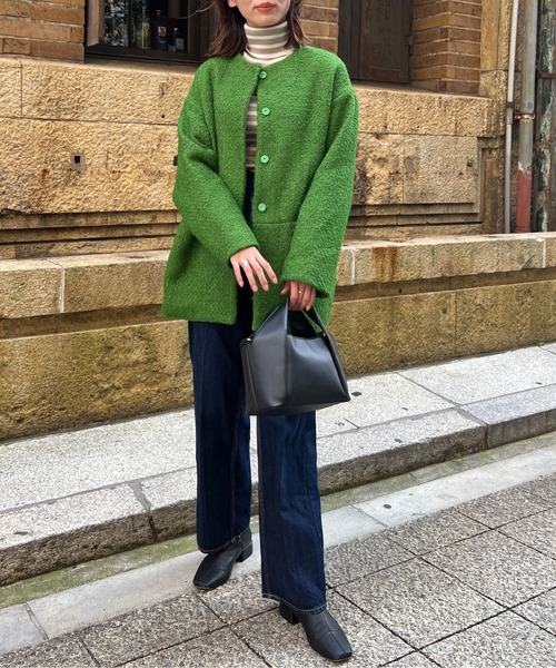 Chez toi（シェトワ）の「ウール混ツイードミドルジャケット（ブルゾン・レディース・ブラック/オフホワイト/グリーン・FREE）」の17枚目の写真