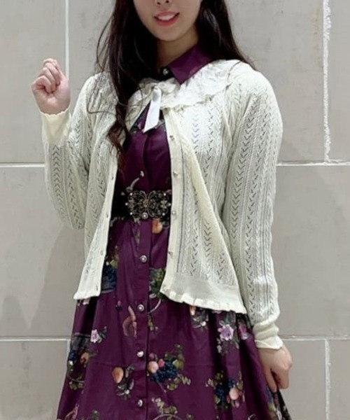希少axes femme レース　フリルカーディガン　ピンク　リズリサ風ボレロ axes femme カーディガン レース袖フリルボレロ レディース