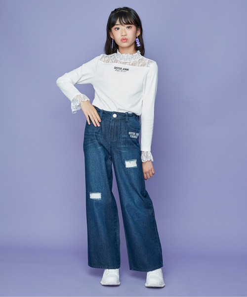 SISTER JENNI（SISTER JENNI）の「レース切替えテレコトップス（Tシャツ/カットソー・キッズ・オフホワイト/ブラック/サックスブルー・150cm/160cm/130cm/140cm）」の16枚目の写真