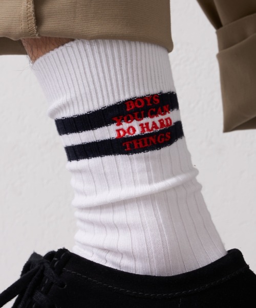 CIAOPANIC TYPY（チャオパニックティピー）の「【靴下屋×TYPY】メンズ 刺繍2本ラインクルーソックス（ソックス/靴下・メンズ・ホワイト・ONE SIZE）」の5枚目の写真