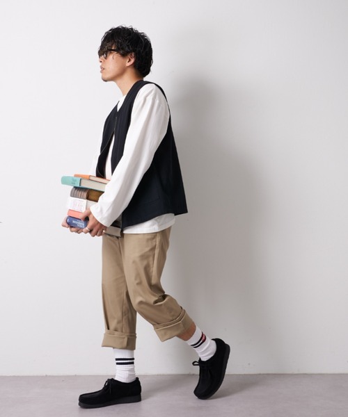 CIAOPANIC TYPY（チャオパニックティピー）の「【靴下屋×TYPY】メンズ 刺繍2本ラインクルーソックス（ソックス/靴下・メンズ・ホワイト・ONE SIZE）」の7枚目の写真