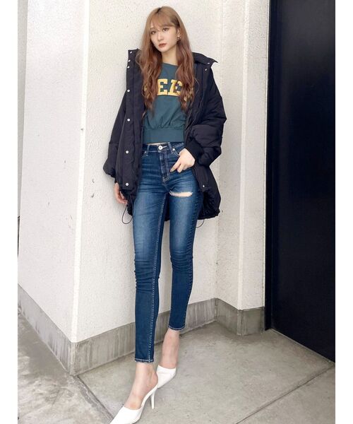 GYDA（ジェイダ）の「ロングパフィブルゾン（ブルゾン・レディース・ブラック/オフホワイト・FREE）」の4枚目の写真