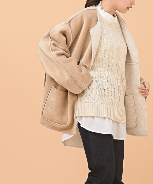 rps(アールピーエス)の「リバーシブルショートコート(その他アウター・レディース・ベージュ/アイボリー/キャメル・M)」の14枚目の写真