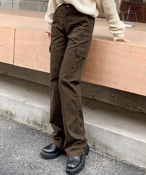 DAY CLOSET（デイ クローゼット）の「【なめらかピーチスキン仕立て】カジュアルストレートベイカーパンツ レディース（カーゴパンツ・レディース・カーキ/ブラック/オリーブ/ベージュ/ダークブラウン/レンガ・M/S/L）」の19枚目の写真