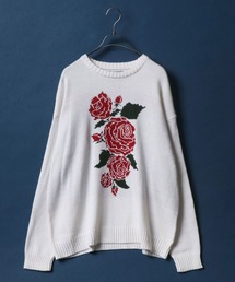 ANPAS（アンパス）の「Rose Pattern Oversized Jacquard Knit Pullover/薔薇 オーバーサイズ ジャガード ニット プルオーバー（ニット/セーター）」