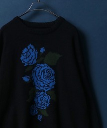 ANPAS（アンパス）の「Rose Pattern Oversized Jacquard Knit Pullover/薔薇 オーバーサイズ ジャガード ニット プルオーバー（ニット/セーター）」