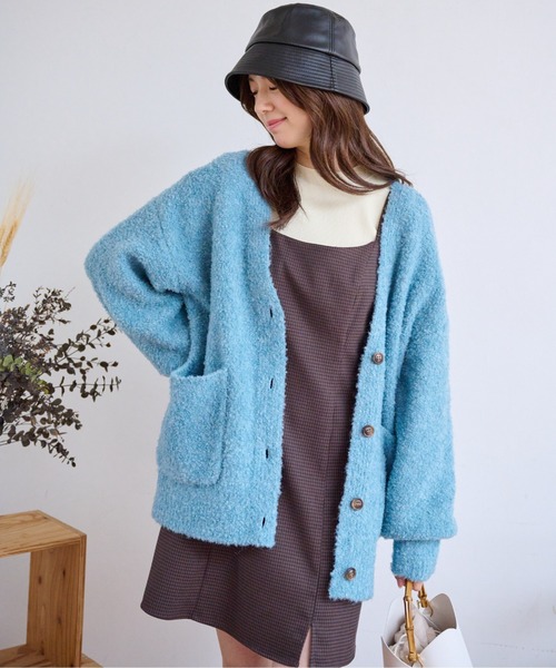 FREE'S MART（フリーズマート）の「ミックスブークレーニットカーディガン（カーディガン/ボレロ・レディース・ブルー/グレー/ピンク/ライトグリーン/グレー系その他・FREE）」の4枚目の写真