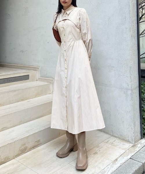 セール】ショートシャツレイヤードワンピース（シャツワンピース  