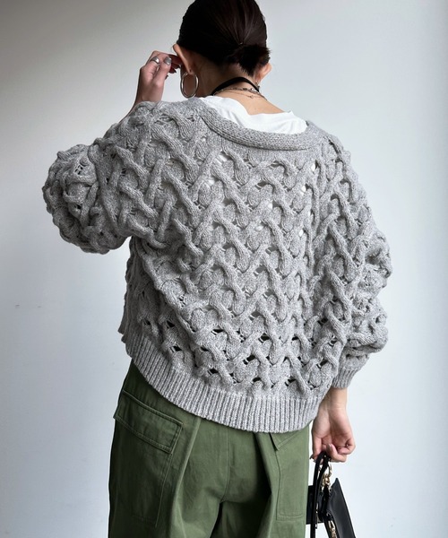 DouDou(ドゥドゥ)の「【WEB限定】 透かし編みカーディガン(カーディガン/ボレロ・レディース・グレー/グリーン/チャコールグレー・FREE)」の13枚目の写真