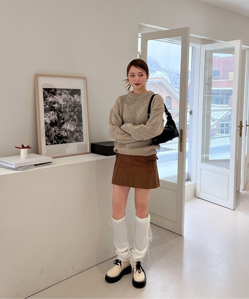 by muni:r（バイ ムニール）の「オーバーフィットラウンドカラーニット（ニット/セーター・レディース・グレー/ピンク/ブラウン/ベージュ/ダークブルー/チャコール・FREE）」の17枚目の写真