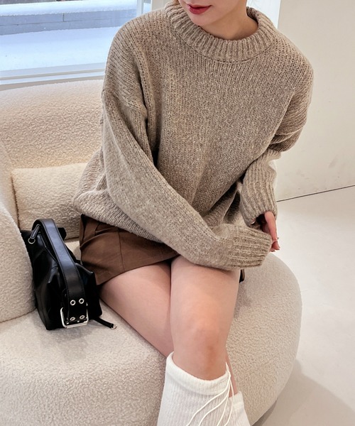 by muni:r（バイ ムニール）の「オーバーフィットラウンドカラーニット（ニット/セーター・レディース・グレー/ピンク/ブラウン/ベージュ/ダークブルー/チャコール・FREE）」の22枚目の写真