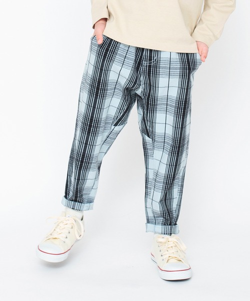 BRANSHES（ブランシェス）の「【23SS】ガーデナーテーパードパンツ/チェック柄（チノパンツ・キッズ・アイボリー/サックスブルー/ライトグリーン・90/130/100/120/160/140/110/150）」の2枚目の写真