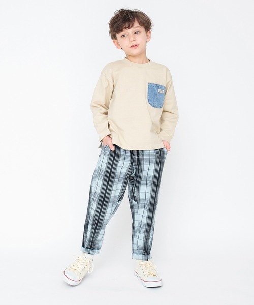 BRANSHES（ブランシェス）の「【23SS】ガーデナーテーパードパンツ/チェック柄（チノパンツ・キッズ・アイボリー/サックスブルー/ライトグリーン・90/130/100/120/160/140/110/150）」の21枚目の写真