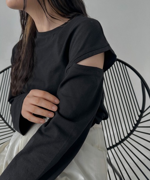 hellam（へラム）の「アームカットTシャツ（その他トップス・レディース・オフホワイト/ブラック・FREE）」の7枚目の写真