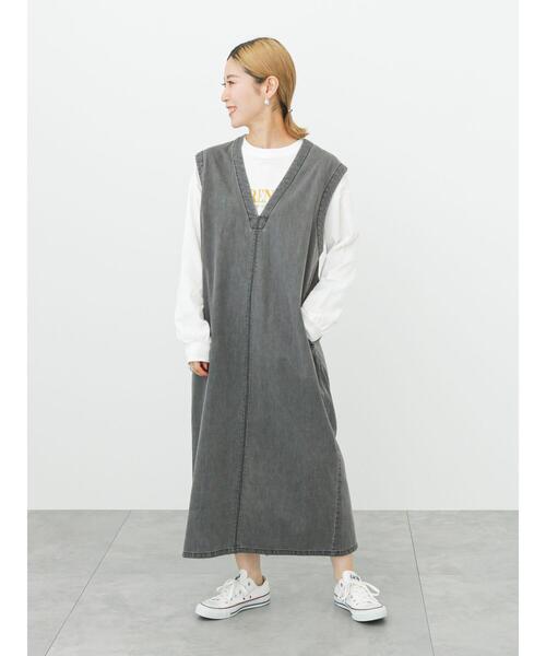Samansa Mos2 blue(サマンサモスモスブルー)の「【ECO DENIM】Vネックジャンスカ(ワンピース・レディース・グレー/ブルー/ネイビー・フリ-)」の20枚目の写真