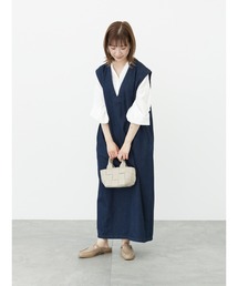 Samansa Mos2 blue | 【ECO DENIM】Vネックジャンスカ(ワンピース)
