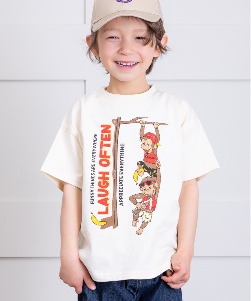 Life Support Products（ライフサポートプロダクツ）の「プリント半袖Tシャツ(80～150cm)（Tシャツ/カットソー・キッズ・チャコール/オレンジ/ライトブルー/ブラック/エメラルド/ライトピンク/杢グレー/ブルー/オフホワイト/ライトブラウン・80/90/95/100/110/120/130/140/150）」の2枚目の写真