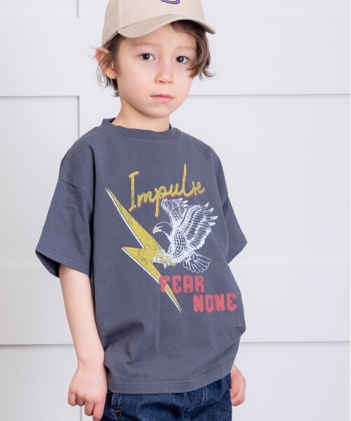 Life Support Products（ライフサポートプロダクツ）の「プリント半袖Tシャツ(80～150cm)（Tシャツ/カットソー・キッズ・チャコール/オレンジ/ライトブルー/ブラック/エメラルド/ライトピンク/杢グレー/ブルー/オフホワイト/ライトブラウン・80/90/95/100/110/120/130/140/150）」の5枚目の写真