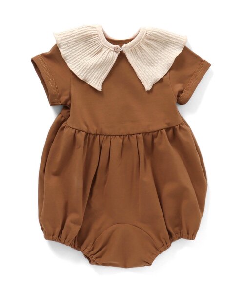 Ampersand（アンパサンド）の「【premier】つけ衿スタイSET前あきバルーンロンパス（ロンパース・キッズ・ブラウン/ピンク/アイボリー・60/70/80）」の4枚目の写真