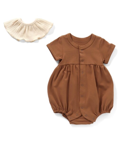 Ampersand（アンパサンド）の「【premier】つけ衿スタイSET前あきバルーンロンパス（ロンパース・キッズ・ブラウン/ピンク/アイボリー・60/70/80）」の9枚目の写真