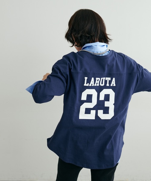 LARUTA(ラルータ)の「【LARUTA】 7分袖ロゴT(Tシャツ/カットソー・レディース・ベージュ/ネイビー/オフホワイト・FREE)」の22枚目の写真