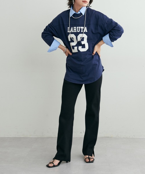 LARUTA(ラルータ)の「【LARUTA】 7分袖ロゴT(Tシャツ/カットソー・レディース・ベージュ/ネイビー/オフホワイト・FREE)」の20枚目の写真