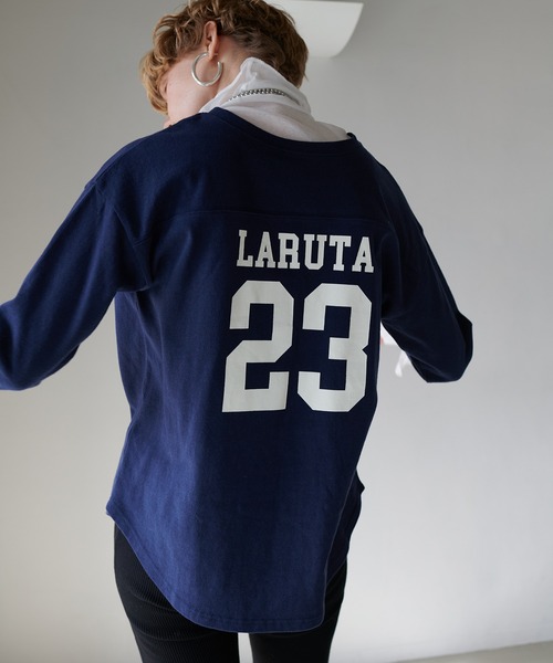 LARUTA(ラルータ)の「【LARUTA】 7分袖ロゴT(Tシャツ/カットソー・レディース・ベージュ/ネイビー/オフホワイト・FREE)」の15枚目の写真