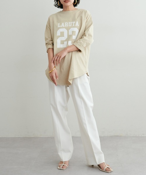LARUTA(ラルータ)の「【LARUTA】 7分袖ロゴT(Tシャツ/カットソー・レディース・ベージュ/ネイビー/オフホワイト・FREE)」の12枚目の写真