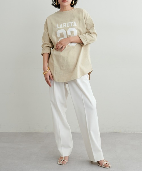 LARUTA(ラルータ)の「【LARUTA】 7分袖ロゴT(Tシャツ/カットソー・レディース・ベージュ/ネイビー/オフホワイト・FREE)」の13枚目の写真