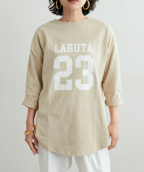 LARUTA(ラルータ)の「【LARUTA】 7分袖ロゴT(Tシャツ/カットソー・レディース・ベージュ/ネイビー/オフホワイト・FREE)」の10枚目の写真