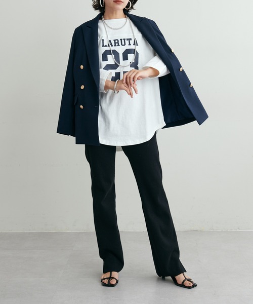 LARUTA(ラルータ)の「【LARUTA】 7分袖ロゴT(Tシャツ/カットソー・レディース・ベージュ/ネイビー/オフホワイト・FREE)」の7枚目の写真