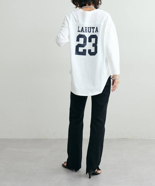 LARUTA(ラルータ)の「【LARUTA】 7分袖ロゴT(Tシャツ/カットソー・レディース・ベージュ/ネイビー/オフホワイト・FREE)」の8枚目の写真
