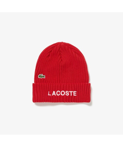 LACOSTE（ラコステ）の「ブランドネームロゴリブニットキャップ（ニットキャップ/ビーニー・レディース・ブラック/レッド・FREE）」の5枚目の写真