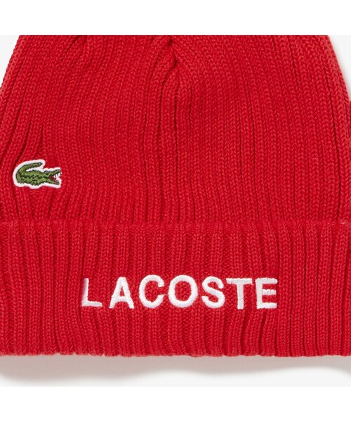 LACOSTE（ラコステ）の「ブランドネームロゴリブニットキャップ（ニットキャップ/ビーニー・レディース・ブラック/レッド・FREE）」の6枚目の写真
