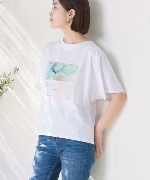 FURRY(ファーリー)の「超長綿マーブルプリントTシャツ(Tシャツ/カットソー・レディース・グレー/オフホワイト/ブラック・FREE)」の3枚目の写真