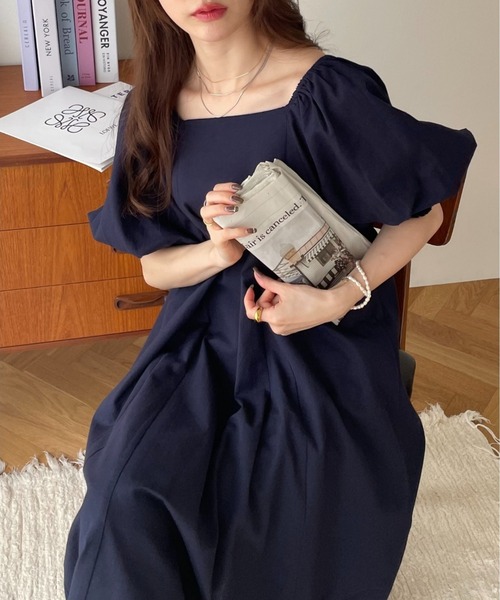 ★minagram★ ラニエル スクエアネック パフロングワンピース GeeRA(ジーラ)の「パフスリーブスクエアネックロング