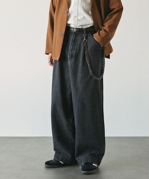 EMMA CLOTHES(エマクローズ)の「タックワイドワークスラックスデニムパンツ(デニムパンツ・メンズ・ブラック/ホワイト/ブルー/チャコール/グレー・S/M/L)」の15枚目の写真