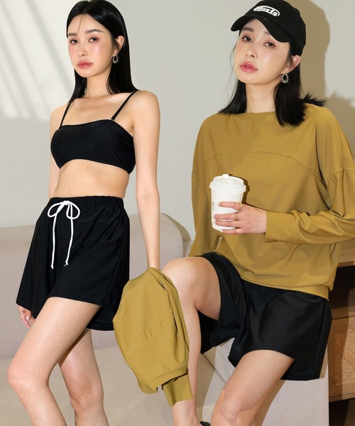 OSYAREVO(オシャレボ)の「水着 レディース 体型カバー ラッシュガード 紫外線カット率 99%以上 UPF50+ uvカット フィットネス 水陸両用 ヘンリーネック ビキニ セットアップ(水着・レディース・ベージュ/カーキオリーブ/セージグリーン/グレイッシュベージュ・MEDIUM/LARGE/X-LARGE)」の4枚目の写真