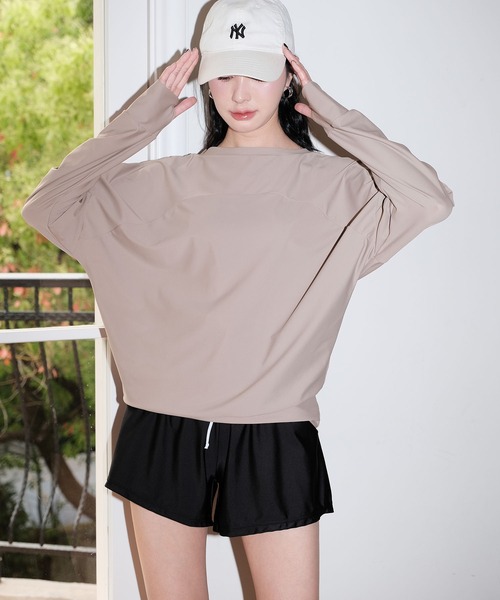 OSYAREVO(オシャレボ)の「水着 レディース 体型カバー ラッシュガード 紫外線カット率 99%以上 UPF50+ uvカット フィットネス 水陸両用 ヘンリーネック ビキニ セットアップ(水着・レディース・ベージュ/カーキオリーブ/セージグリーン/グレイッシュベージュ・MEDIUM/LARGE/X-LARGE)」の7枚目の写真