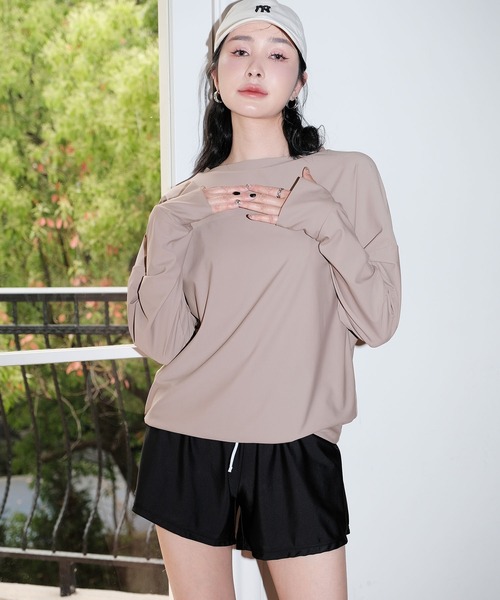 OSYAREVO(オシャレボ)の「水着 レディース 体型カバー ラッシュガード 紫外線カット率 99%以上 UPF50+ uvカット フィットネス 水陸両用 ヘンリーネック ビキニ セットアップ(水着・レディース・ベージュ/カーキオリーブ/セージグリーン/グレイッシュベージュ・MEDIUM/LARGE/X-LARGE)」の8枚目の写真