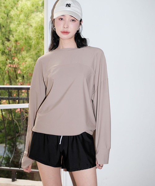 OSYAREVO(オシャレボ)の「水着 レディース 体型カバー ラッシュガード 紫外線カット率 99%以上 UPF50+ uvカット フィットネス 水陸両用 ヘンリーネック ビキニ セットアップ(水着・レディース・ベージュ/カーキオリーブ/セージグリーン/グレイッシュベージュ・MEDIUM/LARGE/X-LARGE)」の9枚目の写真