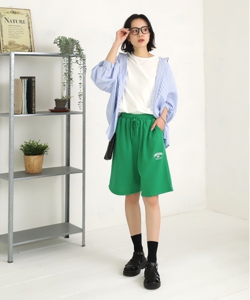 ワンポイント★スウェットハーフパンツ★おしゃれ見え★ひざ丈★アクティブ セール】ワンポイントロゴ スエットハーフパンツ（スウェット