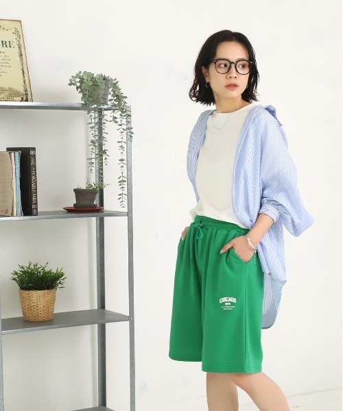 ad thie（アドティエ）の「ワンポイントロゴ スエットハーフパンツ（スウェットパンツ・レディース・グリーン/ブラック/ブルー/オートミール・LARGE/MEDIUM）」の14枚目の写真