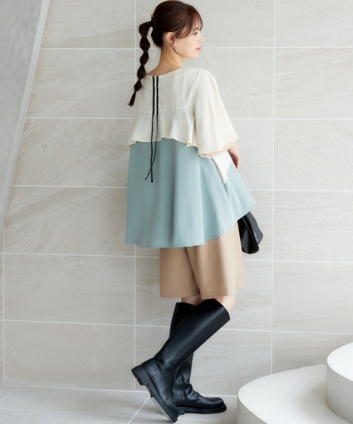 miclat（ミクラ）の「大きいサイズ　バックフリルブラウス　miclat（シャツ/ブラウス・レディース・カーキ/クリーム・L/LL/3L/4L/5L）」の2枚目の写真