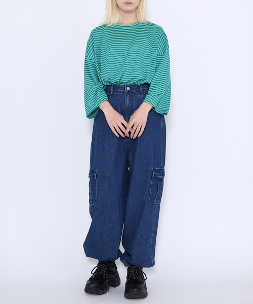 WOND（ウォンド）の「ボーダービッグＴシャツ（Tシャツ/カットソー・レディース・グリーン/ブラック・FREE）」の3枚目の写真