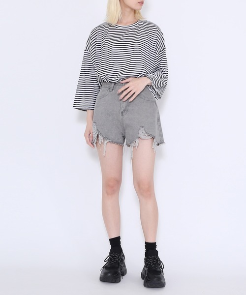 WOND（ウォンド）の「ボーダービッグＴシャツ（Tシャツ/カットソー・レディース・グリーン/ブラック・FREE）」の4枚目の写真