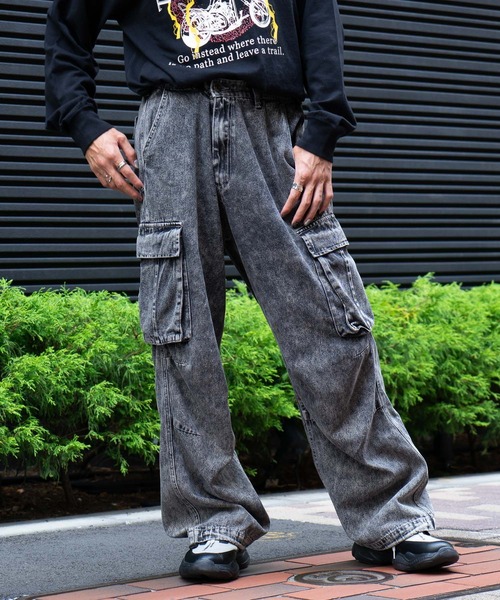 カーゴパンツ ウォッシュ加工 デニム セール】Vintage Washed Denim Cargo / ウォッシュ加工カーゴ