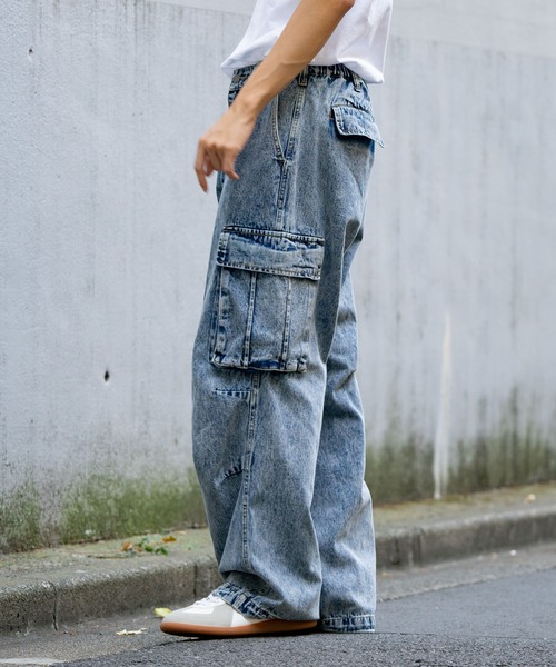 デニム カーゴパンツ ウオッシュ加工 ワイドレッグ ジーンズ 6 楽天市場】カーゴパンツ メンズ ゆったり デニム ケミカル