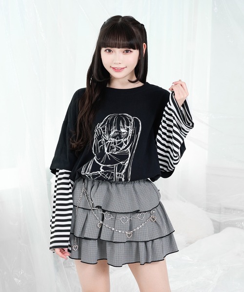 Pal elfy(パルエルフィー)の「ボーダードッキングイラストT(Tシャツ/カットソー・レディース・オフホワイト/ブラック/ホワイト系その他2/ブラック系その他・フリー)」の2枚目の写真